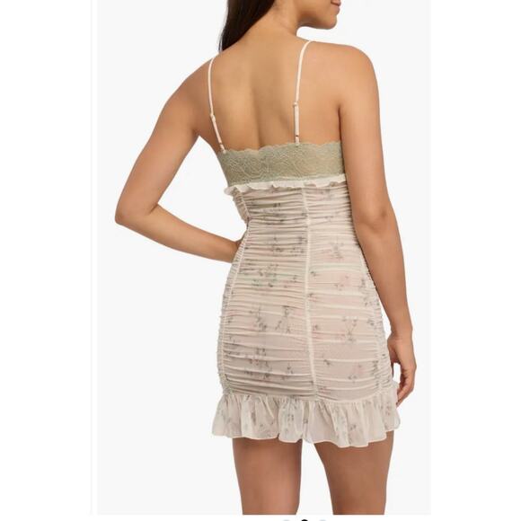 Rya Collection Andorra Floral Chemise Dress & Thong Set Ruched Sexy Lace Sheer L - Picture 6 of 13